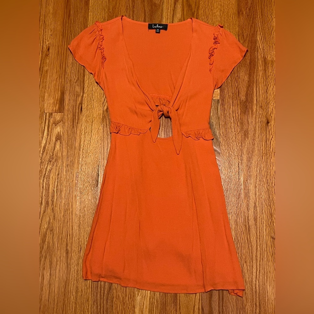 Lulus Seaport Coral Orange Tie-Front Dress XS